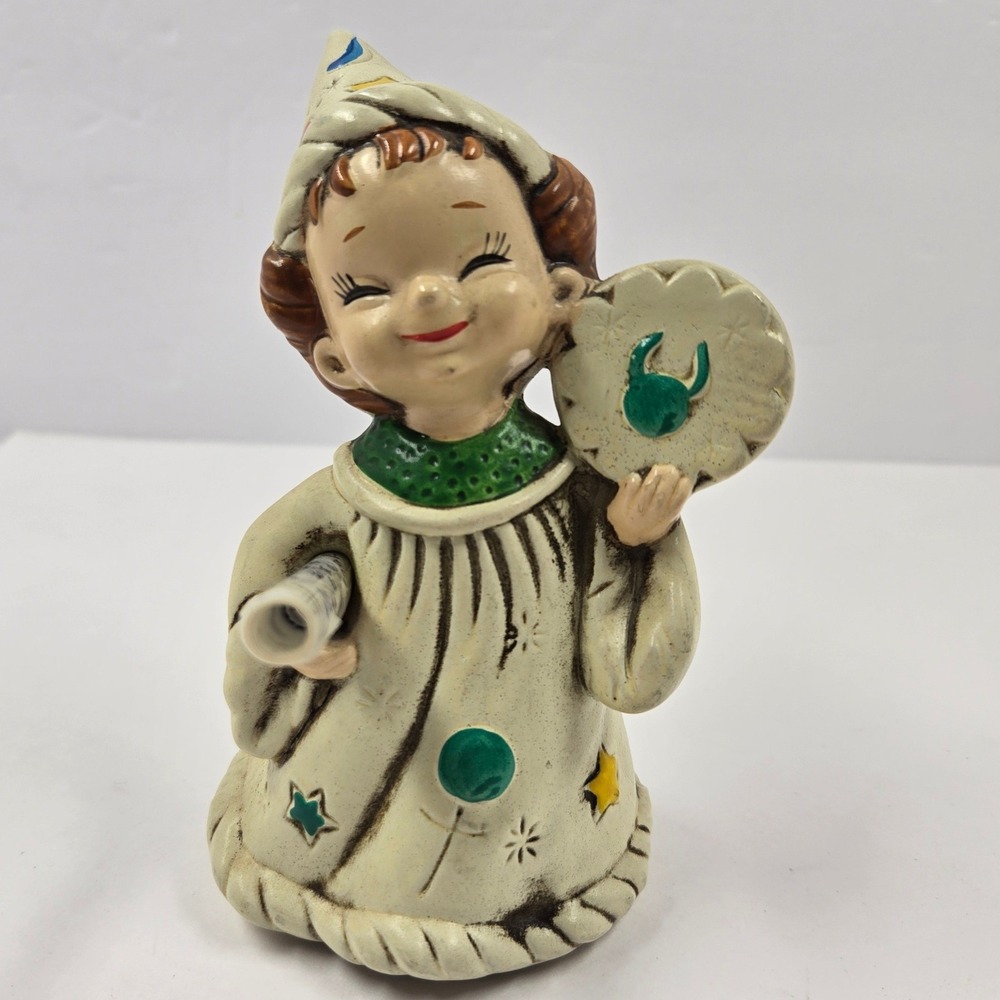 Vintage George Good Japan Ceramic Girl Astrologer Figurine Cancer Zodiac Scroll